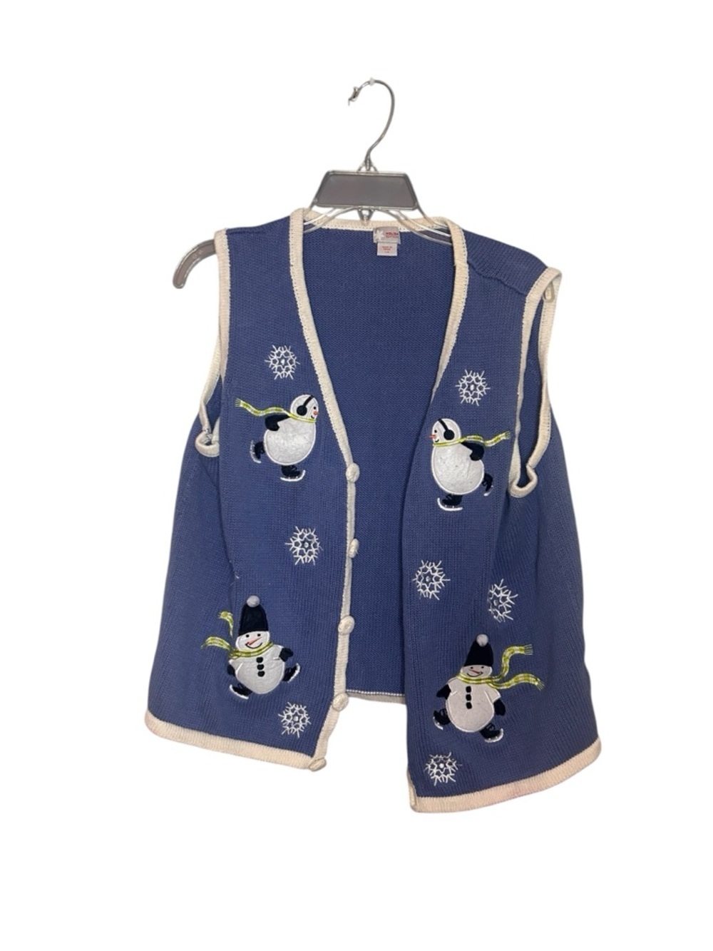 Navy Knit Sleeveless Shell with Cream Trim